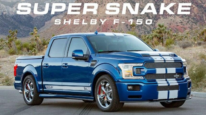 Blue Super Snake Shelby F-150 parked on road