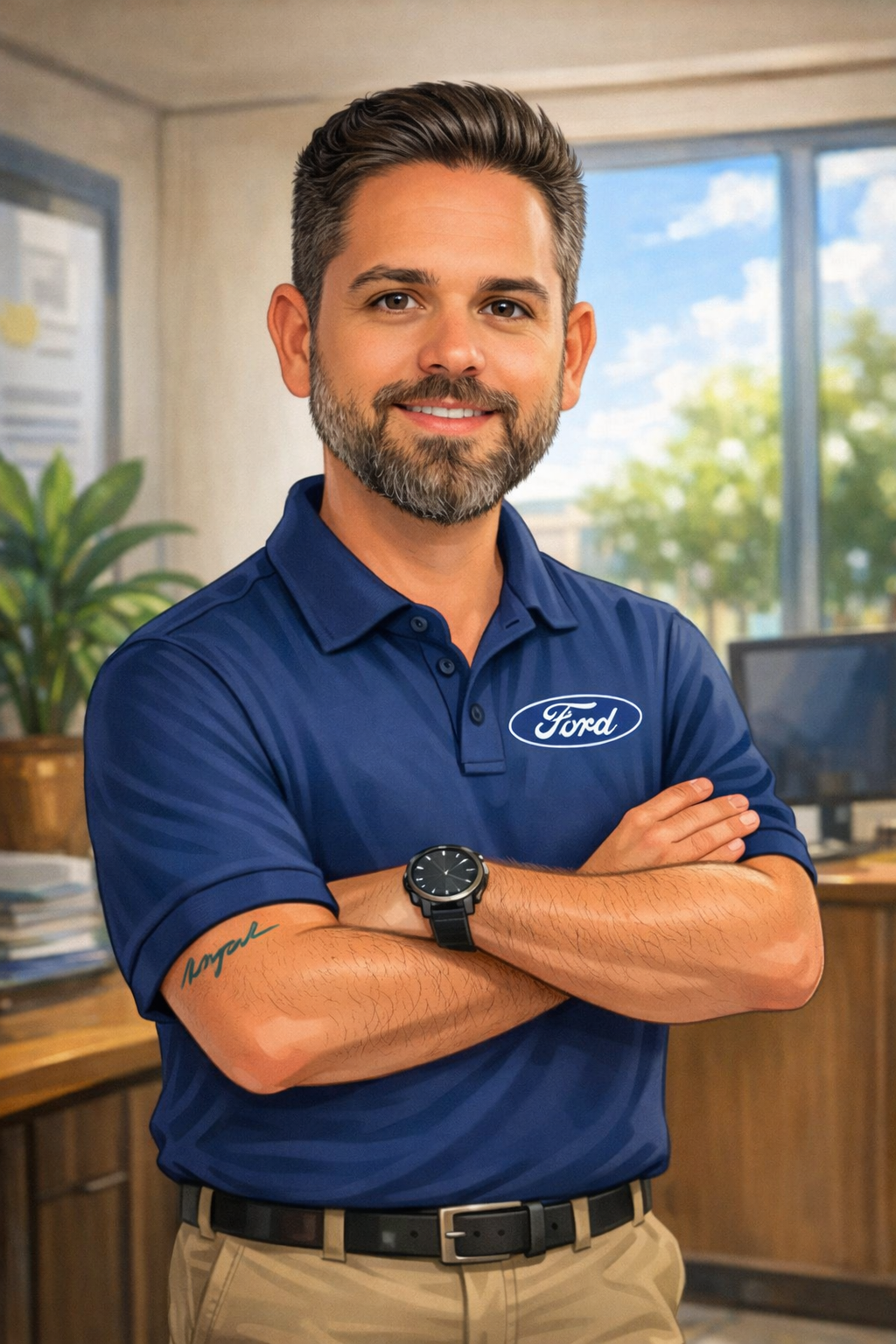 Joel teaching a customer inside a vehicle